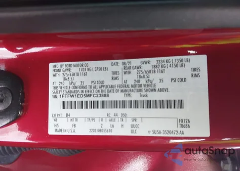 2021 Ford F-150 Xlt from USA, damaged, VIN 1FTFW1ED5MFC23888